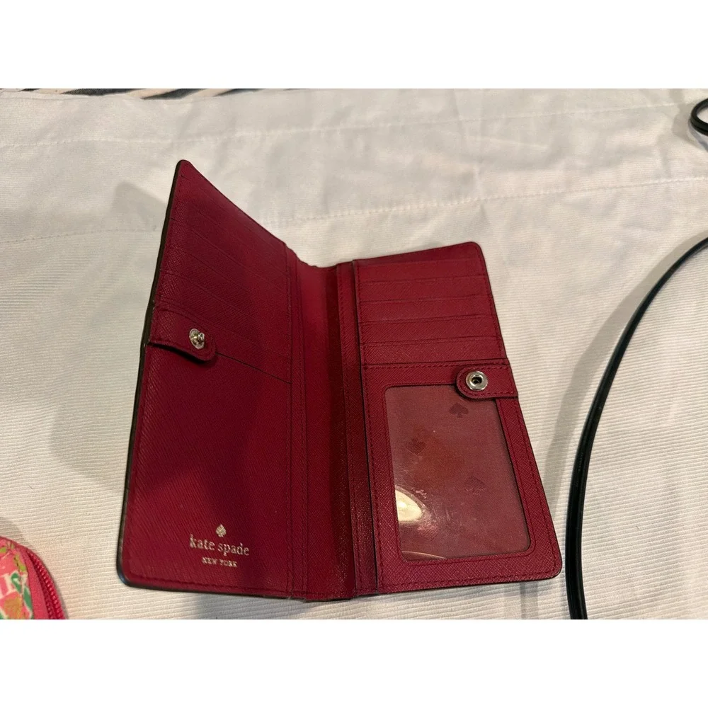Kate Spade New York Bifold Slim Wallet Mint Green Red Leather Gold Logo